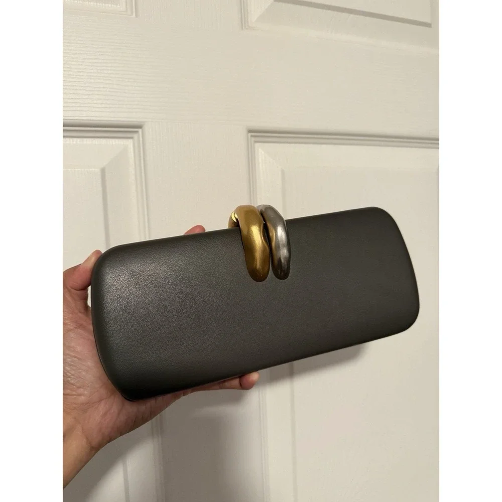 Zara Gray Gold Silver Rigid Clutch‎ Purse Crossbody Luxury Tik Tok